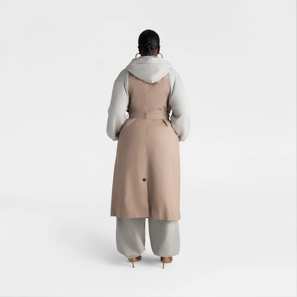 KBB by KAHLANA Women's 'The Sweatshirt Trench Coat' - Khaki/Heather Gray M New - Picture 4 of 5